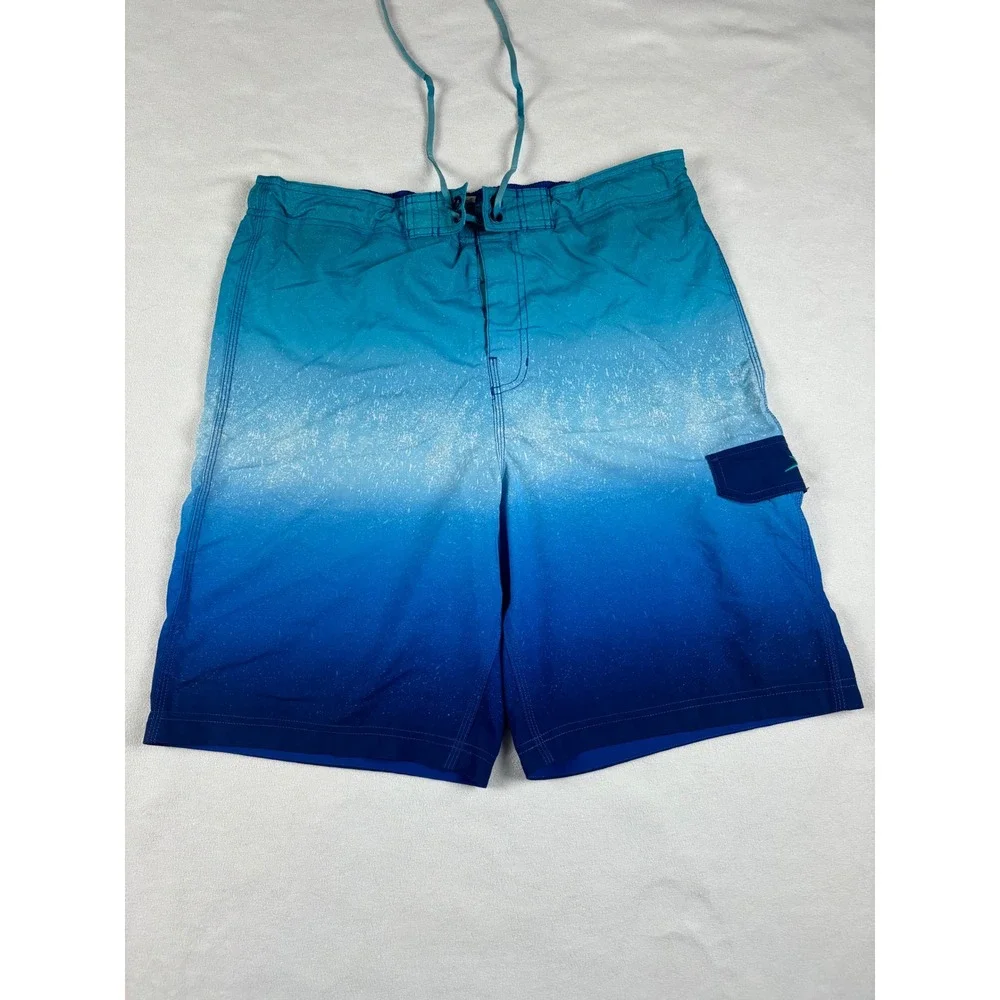 Speedo Mens Board Shorts Blue Ombre Gradient Mesh‎ Lined Swim Trunks Size Large